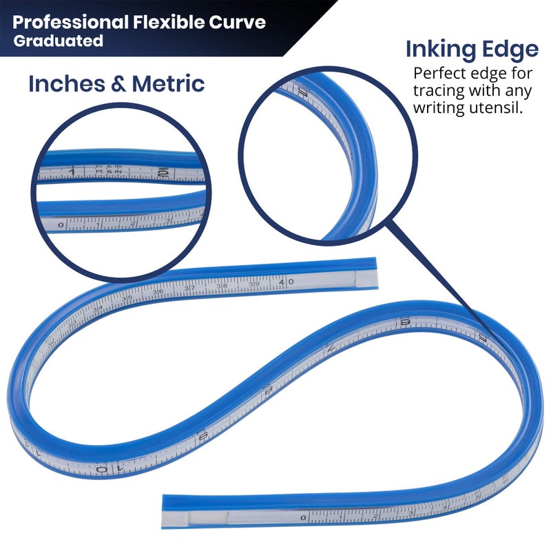Pacific Arc Flexible Curve Graduated 12 Inch Ruler with Inking Edge, for Drawing, Pattern Making, Engineering, Stencil Making, Saddle Fitting - Image 3